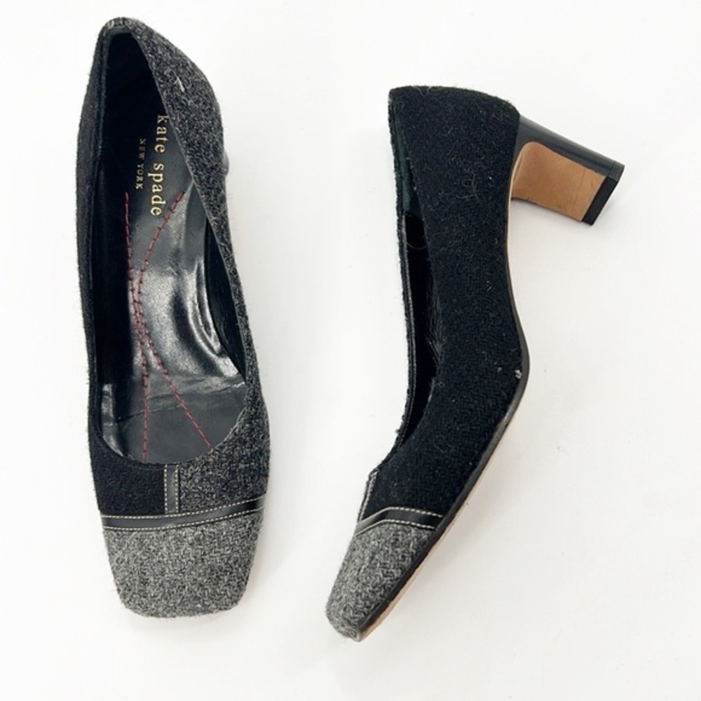 Kate Spade Persuade Flannel Square Toes Shoes Gray and Black size 5.5